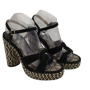 Coach Black‎ Suede Upper Talina Platform Dress Adjustable Buckle Sandal Sz 9